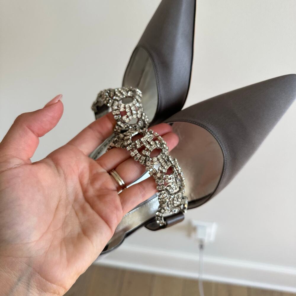 Manolo Blahnik Lurum Satin Crystal Embellished Pumps Gray 38.5 - Picture 9 of 9